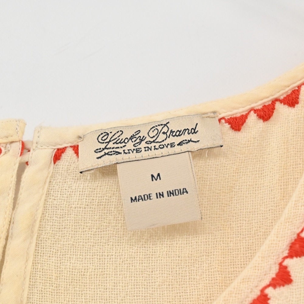 Lucky Brand Embroidered Top Womens Size M Beige Red Sleeveless Scoop Neck Tank - Picture 5 of 10